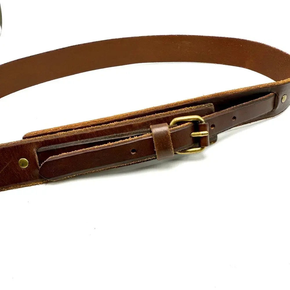 LOFT Western Ranger Belt Women’s M 34-38 Brown Leather Brass Buckle Boho Cowgirl